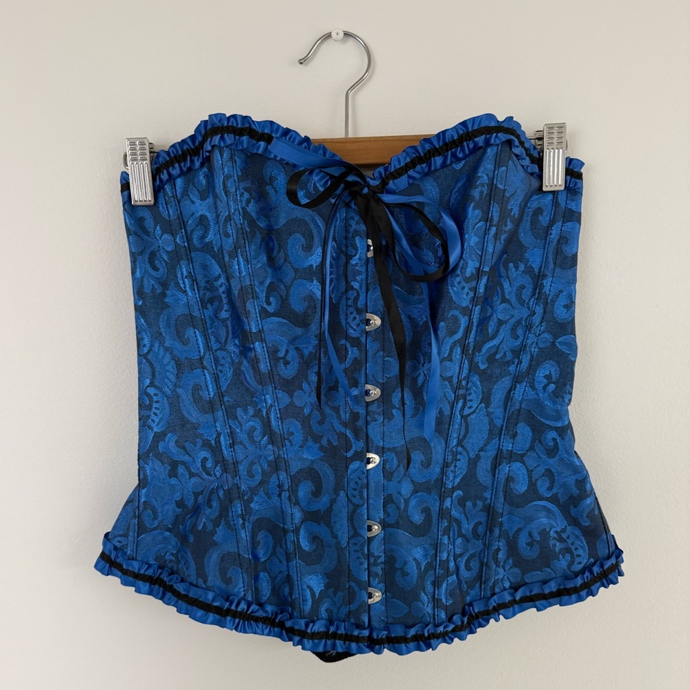 Blue and Black Brocade Corset